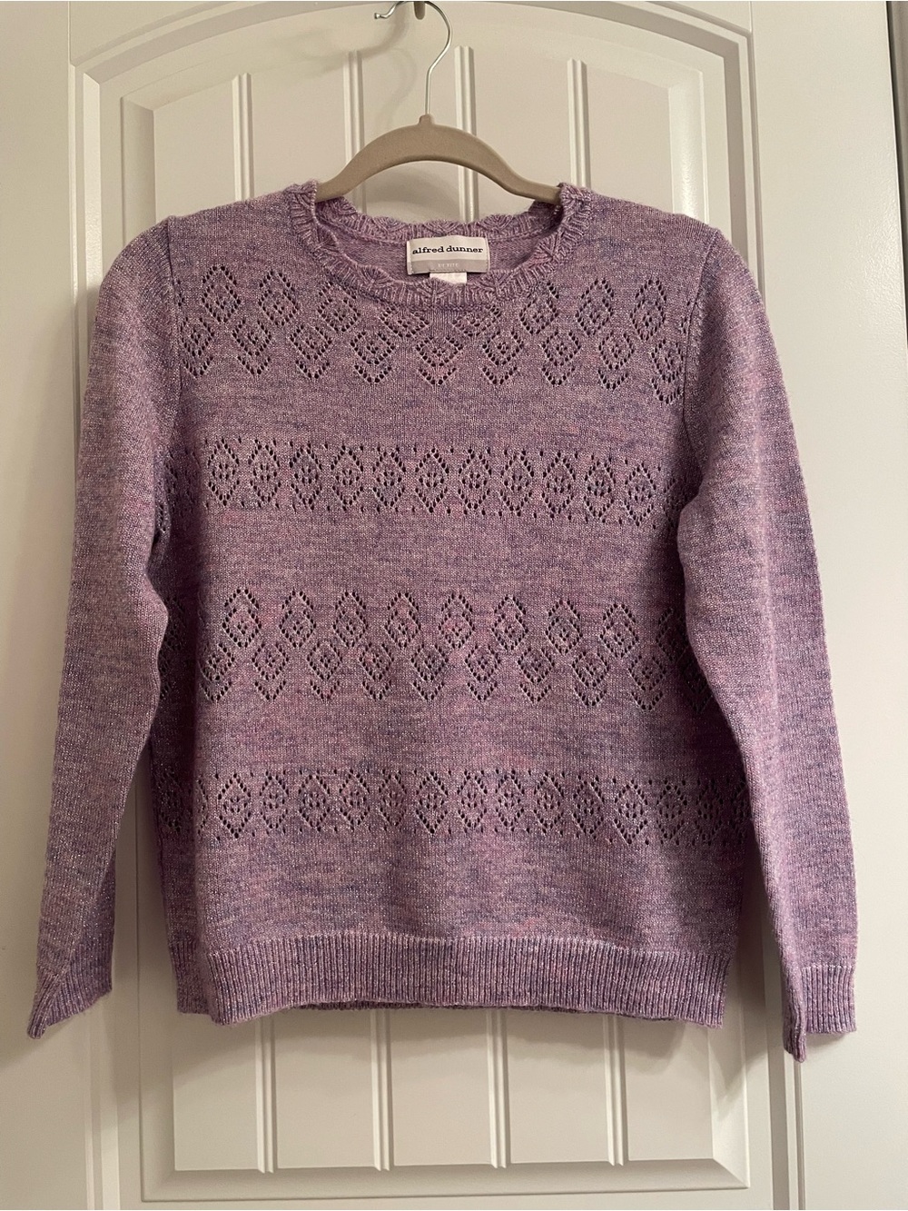 Alfred Dunner Sparkly Lavender Pointelle Crewneck Sweater
